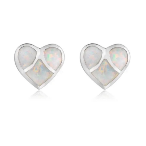 💖 Silver Opal Heart Stud Earrings NEW - Picture 4 of 4